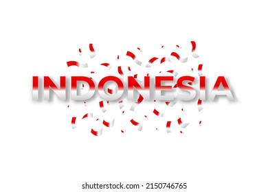 Indonesian typography with flag waving celebration background