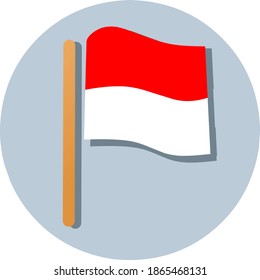 Indonesian, vector illustration of the red and white flag, Indonesian flag with a stick, minimalist flat design