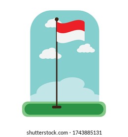 Indonesian Waving Flag in the middle of the blue skies vector design