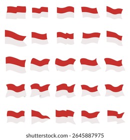 Indonesian Waving Flag Variations – Red and White Element Set