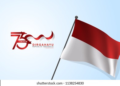 Indonesian wavy flag texture. Happy independence day indonesian translation. Red and white flag color combination.