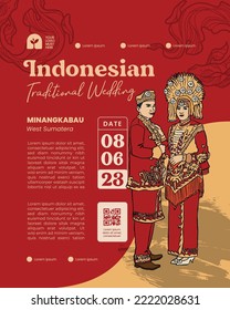 Indonesian Wedding Event Banner in Minangkabau Sumatera Hand Drawn Illustration