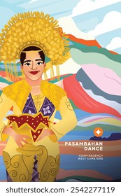 Ilustración indonesia del bailarín de Sumatra Occidental con la idea colorida del diseño del fondo