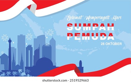 Projeto de fundo ilustração do Dia da promessa da juventude indonésia. Vetor do juramento da juventude indonésia Dia 28 de outubro com projetos de edifícios indonésios e mapas adequados para notícias e banners etc.