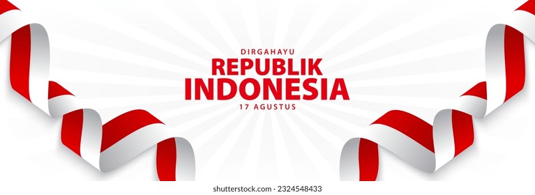 Indonesia's independence banner, August 17th. Indonesia independence day with red and white ribbon decoration. Vector illustration