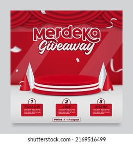 Indonesia's independence day giveaway contest social media post template with podium on red background