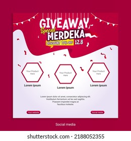 Indonesia's independence day giveaway contest social media post template with podium and balloons