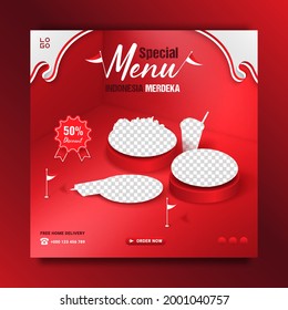 Indonesia's independence day special food menu promotion banner template, isometric style.