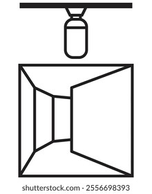 Indoor alley lamp icon. Illustration in black and white and vector format.