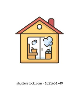 Indoor banya RGB color icon. Traditional wet sauna, russian banya. National steam bath with brooms and buckets. Bathhouse, vaporarium isolated vector illustration