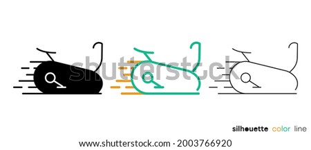 Indoor bike icon set. Simple design related to fitness. Silhouette, colorful and linear set. Editable logo.