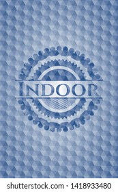 Indoor blue emblem with geometric pattern background. Vector Illustration. Detailed.