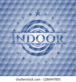 Indoor blue polygonal emblem.