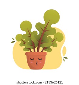 Indoor cartoon potted plant- Vector illustration. Cute kissing expression, kissing potted plant,