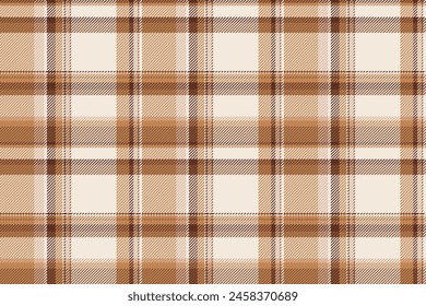 Indoor check seamless tartan, graph background vector textile. Soft pattern fabric plaid texture in light and orange color.