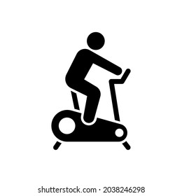 Indoor cycling icon, Stationary bicycle sign, Pictogram exercise bike, Workout symbol, Healthy cardio concept, Vector illustration