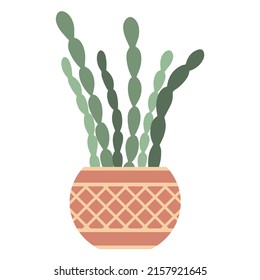 Indoor Decembrist Flower In Pot Isolated Vector Illustration. Houseplant In Clay Pot. Greenery For The Interior Of Apartment, Office Or Room Clipart