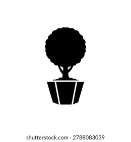 Indoor dwarf tree with round canopy in deep pot, bonsai icon