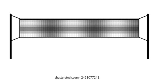 Indoor empty badminton net for badminton court, shuttle and racket. Racket sport game. Playing in the summer or on the beach. Indoor team sports. Lines pattern or template. volleyball game