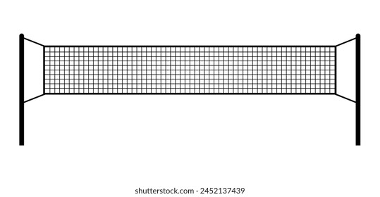 Indoor empty badminton net for badminton court, shuttle and racket. Racket sport game. Playing in the summer or on the beach. Indoor team sports. Lines pattern or template. volleyball game