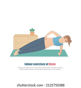 Indoor exercises for burn fat at Home,Motivation Slim down and firm up,burn calories and cellulite,Strength training,young women weight Loss,belly Fat With workout,Vector illustration.