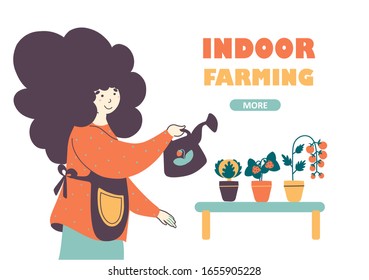 Indoor farming and horticulture industry vector landing page template