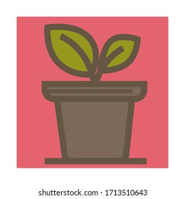 Indoor flower in clay pot, house plant vector isolated icon. Planting and cultivation hobby, natural home decoration, leaves on stem. Growing or domestic gardening, potted plantation, vegetation