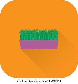 Indoor flower icon. Vector. Flat design with long shadow. Indoor flower in pot isolated on orange background