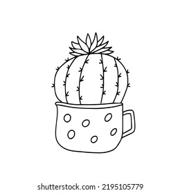 Indoor flower vector outline icon, hand drawn. Decorative drawing of a house plant in a pot for print, web and infographics on a white background.