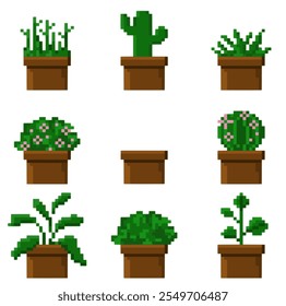 Flores de interior en pixel art. conjunto