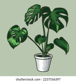 Flores interiores en una olla hechas en gráficos vectoriales