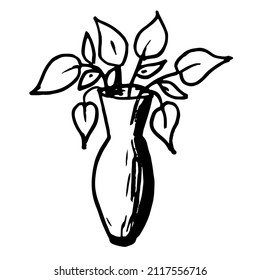Indoor flowers , potted plants , planters .Black and white illustration ,doodles ,abstraction,vector ,coloring book for children and adults.