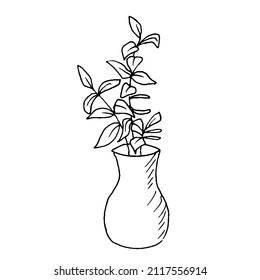 Indoor flowers , potted plants , planters .Black and white illustration ,doodles ,abstraction,vector ,coloring book for children and adults.