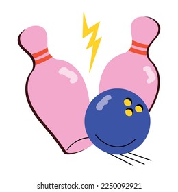Indoor game, flat sticker of bowling 