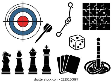 Indoor Games concept archery, chess,puzzle, solitaire vector design