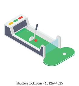 
Indoor gaming, artificial arcade golf field icon in isometric vector design 
