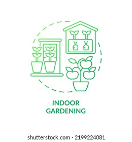 Indoor gardening green gradient concept icon. Growing plant at home. Greenhouse. Gardening type abstract idea thin line illustration. Isolated outline drawing. Myriad Pro-Bold font used