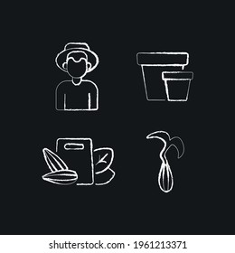 Indoor gardening tools and materials chalk icon. Garden inventory, equipment. Customizable thin line contour symbols. Isolated vector outline illustrations.