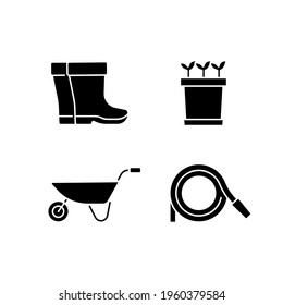 Indoor Gardening Tools And Materials Glyph Icons Set. Garden Inventory, Equipment. Customizable Thin Line Contour Symbols. Isolated Vector Outline Illustrations.