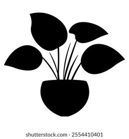 Indoor house plant vector silhouette, flower plant in pot, home plants silhouette clip art