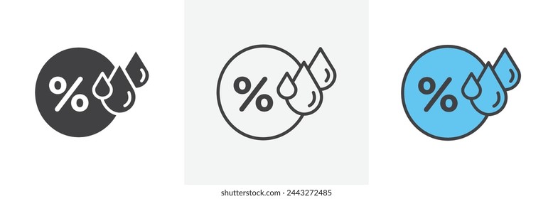 Indoor Humidity Level and Air Quality Icons. Water Vapor Measurement and Environmental Symbols.