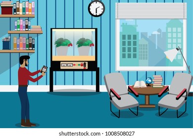 Indoor hydroponics concept,modern technology for vegetables and fruits - vector illustration