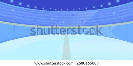 Indoor ice skating arena with glowing lights, abstract style, blue background, concept of sports or winter activity. Vector illustration