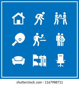 indoor icon. 9 indoor vector set. table tennis, bowling, family and giving present icons for web and design about indoor theme