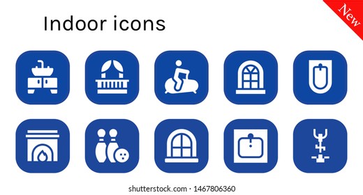 indoor icon set. 10 filled indoor icons.  Simple modern icons about  - Sink, Balcony, Stationary bike, Window, Bidet, Fireplace, Bowling