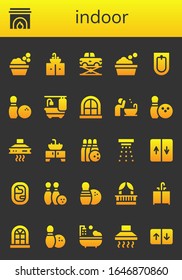 indoor icon set. 26 filled indoor icons.  Simple modern icons such as: Washbowl, Fireplace, Sink, Elevator, Bathtub, Bidet, Bowling, Window, Basin, Extractor hood, Smoke detector