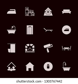 indoor icon set with travelling luggage, sofa and paint roller vector illustration