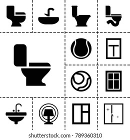 Indoor icons. set of 13 editable filled indoor icons such as window, toilet, sink, volleyball