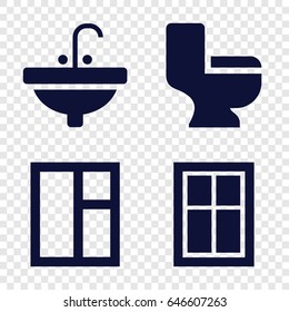 Indoor icons set. set of 4 indoor filled icons such as window, toilet