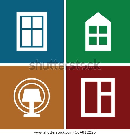 indoor icons set. Set of 4 indoor filled icons such as window